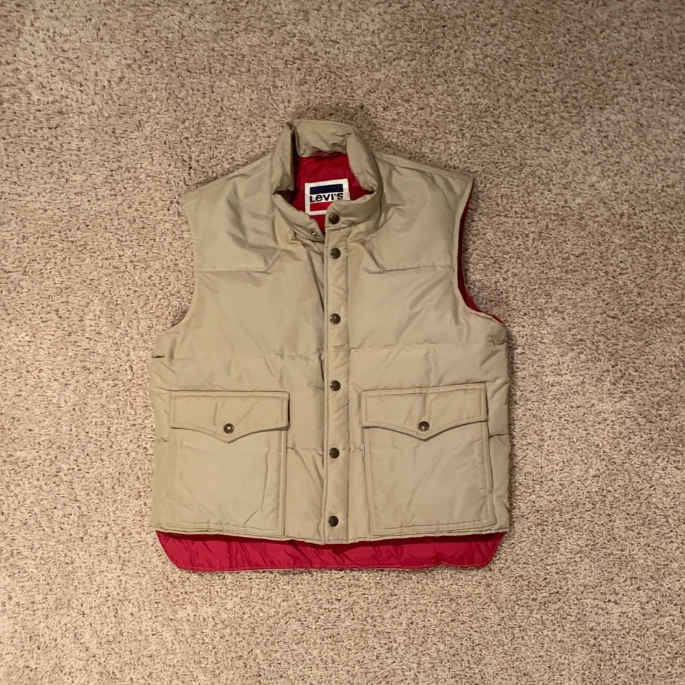 Vintage Levi's Tan Puffer Vest with Red Lining